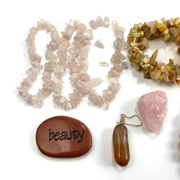 Assorted Gemstone Nugget Beads Destash Lot Agate Quartz Goldstone Shell Earthy - Picture 3 of 6